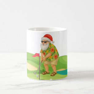 Caneca De Café Papai Noel está jogando golfe no Natal em julho