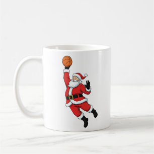 Caneca De Café Papai Noel Jogando Basquete Natal Divertido