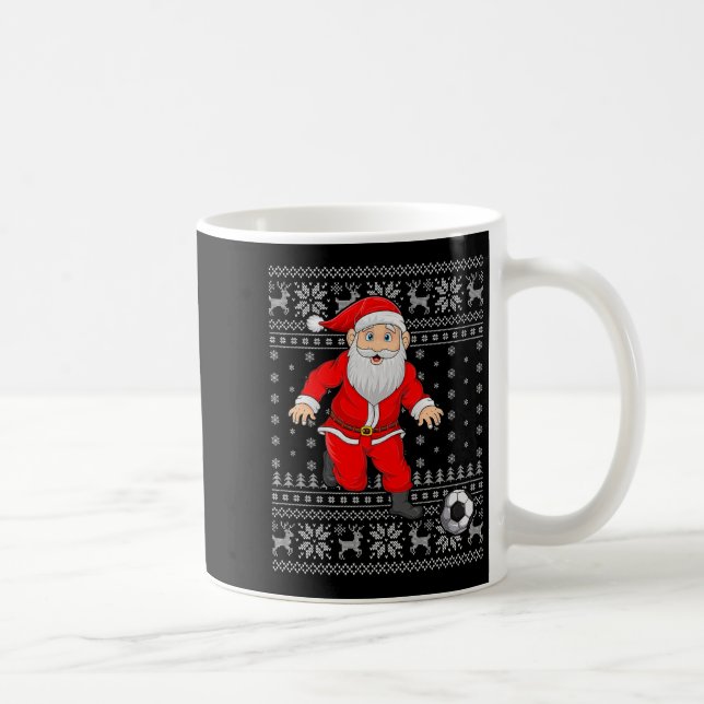 Caneca De Café Papai Noel Jogando Futebol de Natal Suéter Feio de (Direita)