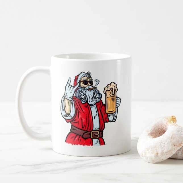 Caneca De Café Papai Noel Mau, Rocha, Cerveja e Charuto (Com Donut)