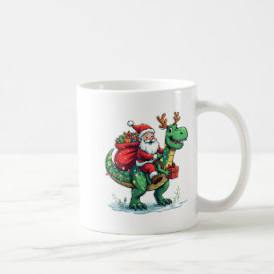 Caneca De Café Papai Noel Montado em Dinossauro T Rex Deer Luzes