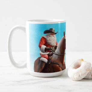 Caneca De Café Papai Noel Ocidental Andando no Natal do Cavalo