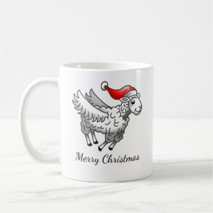 Caneca De Café Papai Noel Ovelha de Natal Voadora