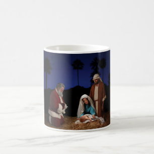 Caneca De Café Papai noel que ajoelha-se na natividade