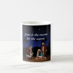Caneca De Café Papai noel que ajoelha-se na natividade