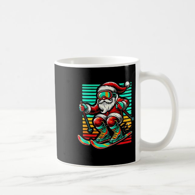 Caneca De Café Papai Noel retrô - esqui de natal  (Direita)