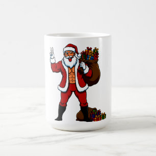 Caneca De Café Papai Noel Sarado Sinal de Paz! Abdômen Riscado e