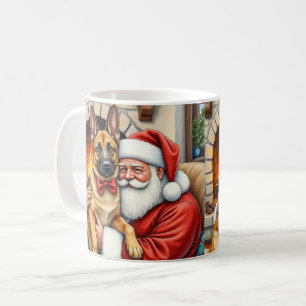 Caneca De Café Papai Noel segurando a Arte de Natal do Malinois B
