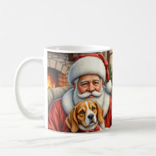 Caneca De Café Papai Noel Segurando Arte de Natal de Beagle