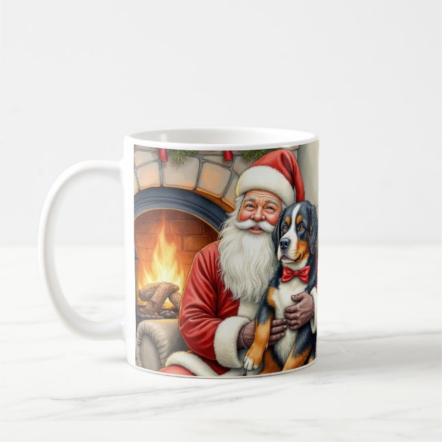 Caneca De Café Papai Noel segurando Bernese Mountain Dog no Natal (Esquerda)