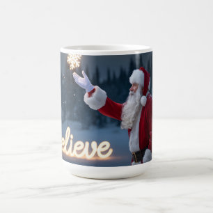 Caneca De Café Papai Noel segurando floco de neve brilhante
