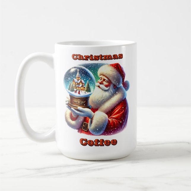 Caneca De Café Papai Noel segurando um globo de neve festiva no i (Esquerda)