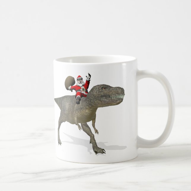 Caneca De Café Papai Noel Sobre Tyrannosaurus Rex (Direita)