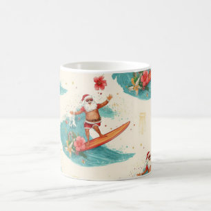 Caneca De Café Papai Noel surfando no feriado de Natal