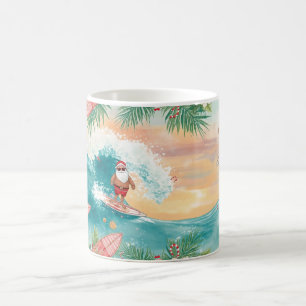 Caneca De Café Papai Noel surfando no feriado de Natal