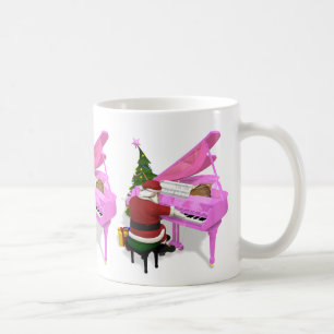 Caneca De Café Papai Noel Toca Piano Rosa