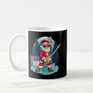 Caneca De Café Papai Noel tocando Guitarra Engraçado Rock Natal
