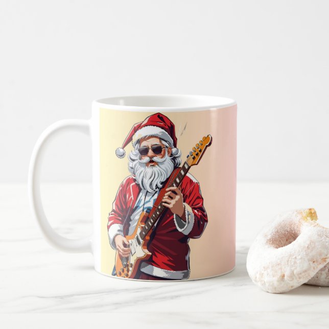 Caneca De Café Papai Noel tocando violão (Com Donut)
