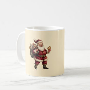 Caneca De Café Papai Noel Vintage com Saco de Brinquedos e Doce D