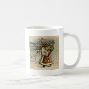 Caneca De Café Papai Noel Vitoriano com Árvore de Natal