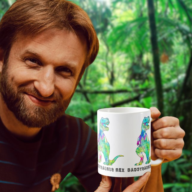 Caneca De Café Papai Rex Tiranossauro Divertido (Daddysaurus rex funny colorful dinosaur dad coffee mug Father’s Day gift)