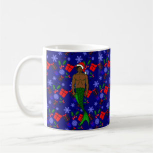 Caneca De Café papais noeis afro-negro merman feio xmas mermaid p
