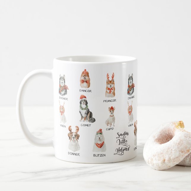 Caneca De Café Papais noeis ajudantes Cachorros Cachorros (Com Donut)