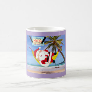 Caneca De Café Papais noeis amarrando redes e palmeiras