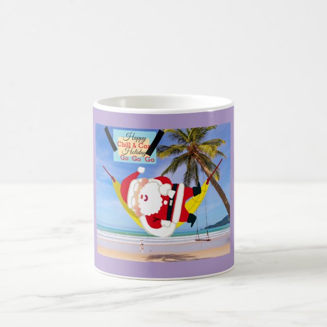 Caneca De Café Papais noeis amarrando redes e palmeiras (Centro)
