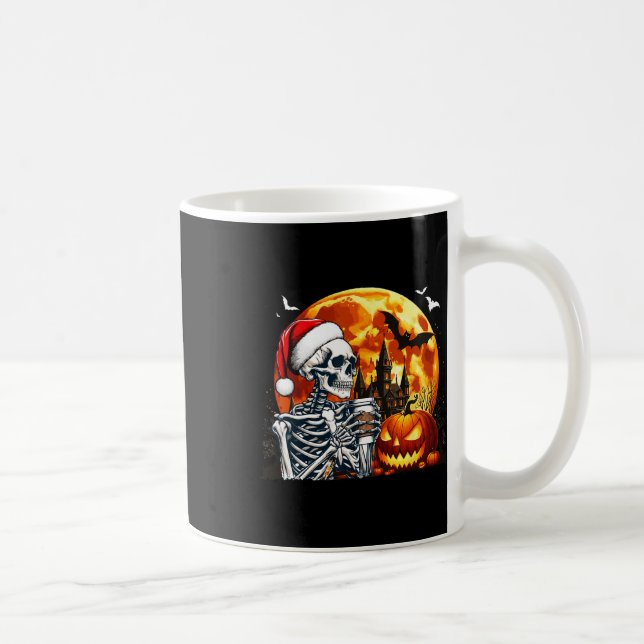 Caneca De Café Papais noeis Bebendo esquelético Café Halloween Ca (Direita)