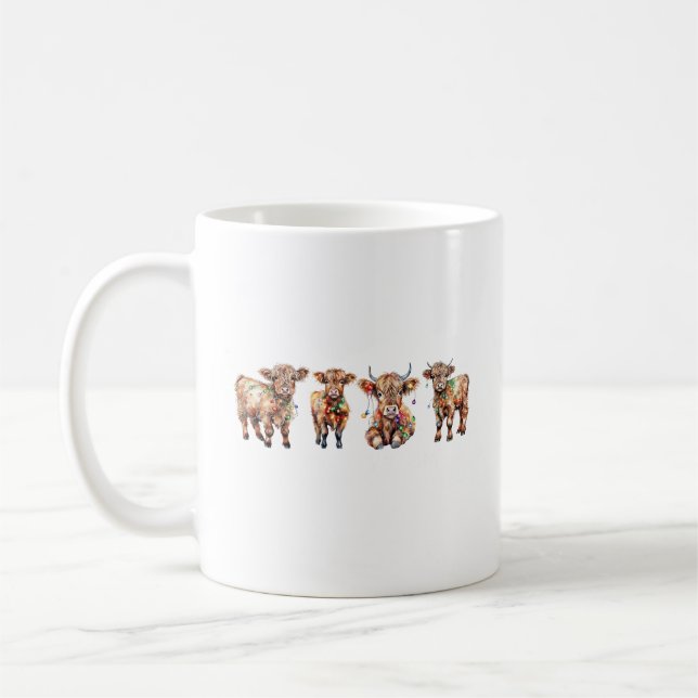 Caneca De Café Papais noeis Bonitos Vacas do Planalto, Feliz Nata (Esquerda)