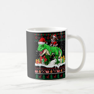 Caneca De Café Papais noeis Chihuahua Riding T-rex Christmas Swea