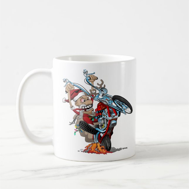 Caneca De Café Papais noeis de Biker numa ilustração de desenho a (Esquerda)