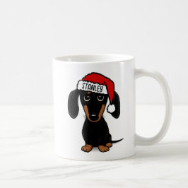 Caneca De Café Papais noeis de Dachshund Pretos e Tan Nome Person
