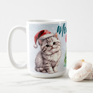 Caneca De Café Papais noeis de gatinhos de aquarelas bonitas Feli