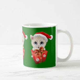 Caneca De Café Papais noeis de Natal de Kitten com presentes