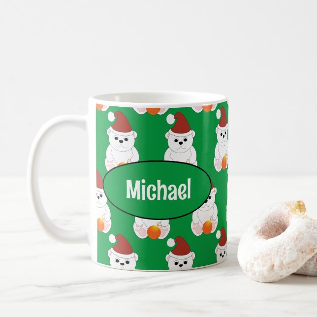 Caneca De Café Papais noeis de Natal de urso polar verde-doce Seu (Com Donut)