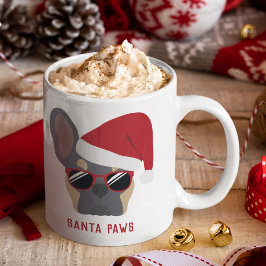 Caneca De Café Papais noeis de Natal Lilac Tan Buldogue Francês