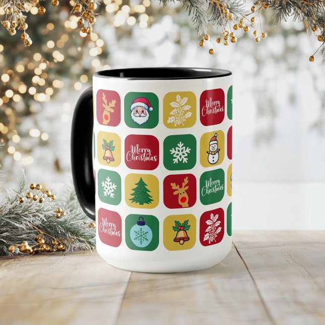 Caneca De Café Papais noeis de Natal modernos - Ornamento de Árvo (Modern Christmas Santa Tree Ornaments Snowman Coffee Mug)