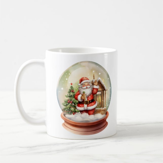 Caneca De Café Papais noeis de Natal no globo da neve (Esquerda)
