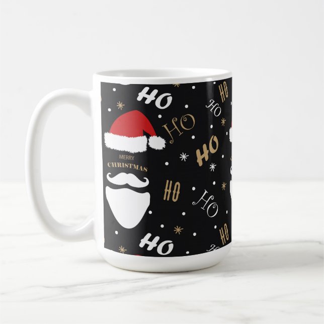 Caneca De Café Papais noeis de Natal Padrão Preto com Dourado Fun (Esquerda)