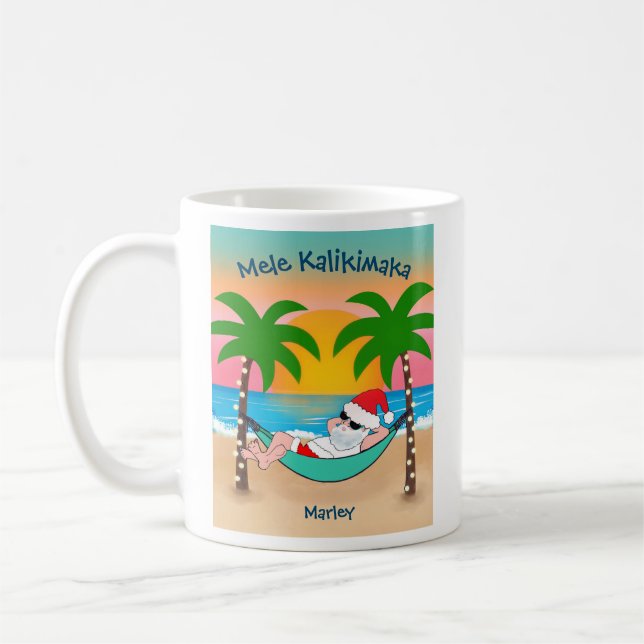 Caneca De Café Papais noeis de praia tropical Mele Kalikimaka Nat (Esquerda)