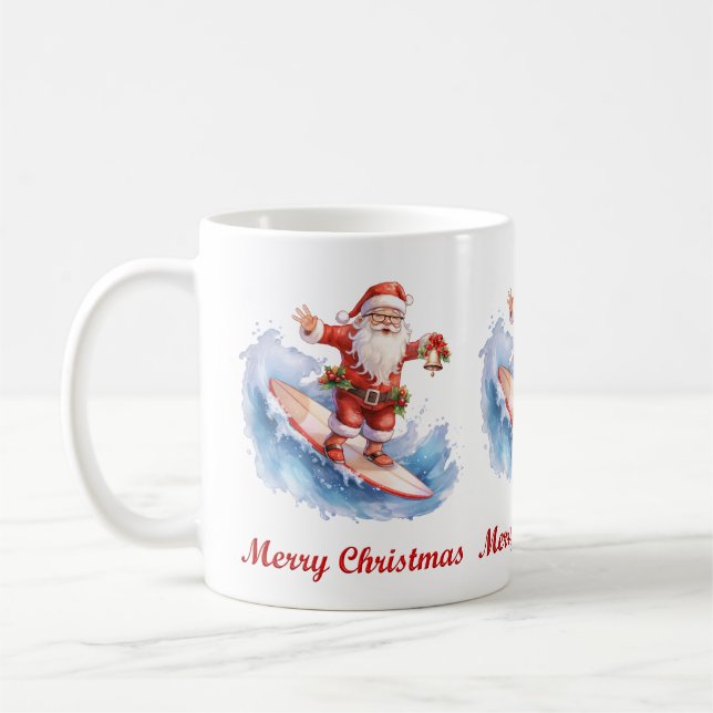 Caneca De Café Papais noeis de surfe Feliz Canhão de Natal (Esquerda)
