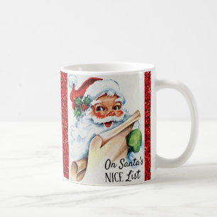 Caneca De Café Papais noeis De Vintage De Natal Lista Vermelha De