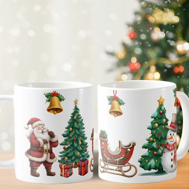 Caneca De Café Papais noeis e boneco de neve, Natal festivo (Criador carregado)