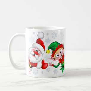 Caneca De Café Papais noeis e Caracteres de Natal do Elf diminuem