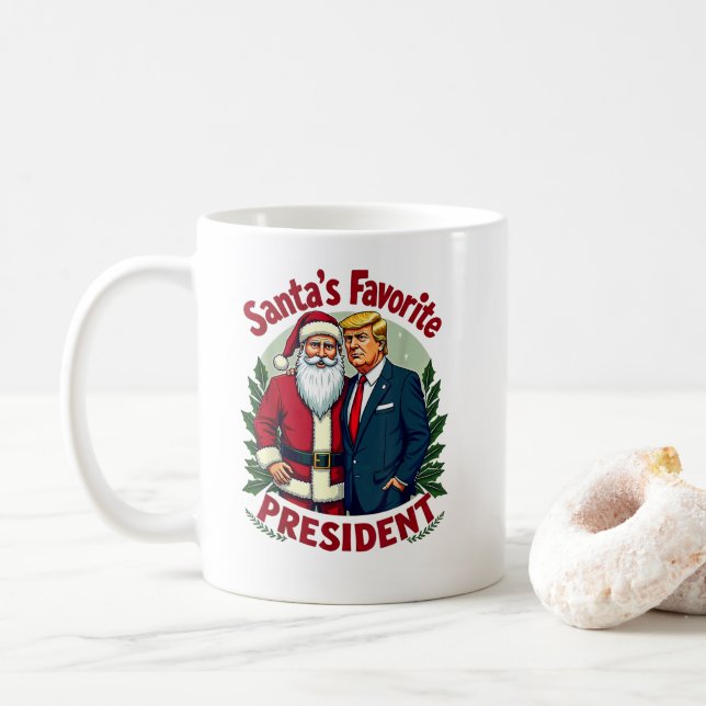 Caneca De Café Papais noeis Favoritos Presidente Trump Natal (Com Donut)