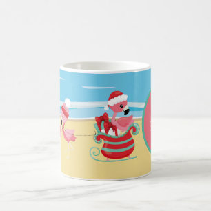 Caneca De Café papais noeis flamingos cor-de-rosa-rosa da praia n