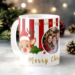 Caneca De Café Papais noeis Grafos Reindeer & Holly Foto da Famíl