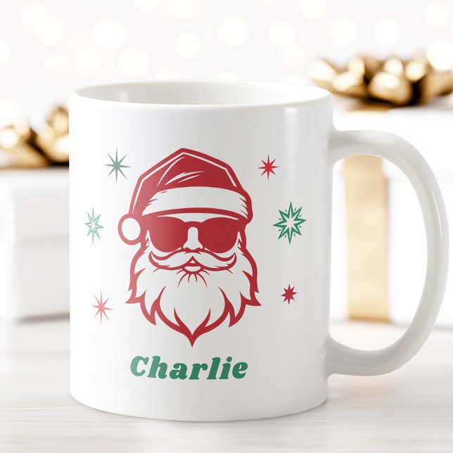 Caneca De Café Papais noeis legal em óculos escuros retro estrela (Cool Santa in sunglasses retro stars custom name Coffee Mug)
